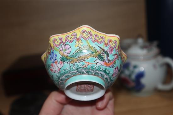 A late 18th century Chinese Imari small bowl, decorated with flowers, together with a group of assorted 18th century and later Chinese